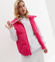 Cameo Rose Bright Pink Hooded Boxy Puffer Gilet